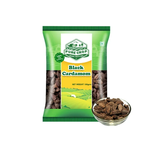 Large, dark brown, wrinkled Pure Crop Black Cardamom pods.