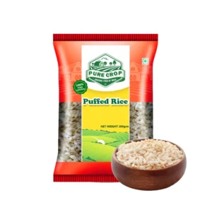 A large pile of white, airy, popped grains of Pure Crop Puffed Rice.